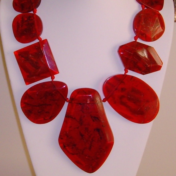 Lucite Translucent Red Bib Statement Necklace